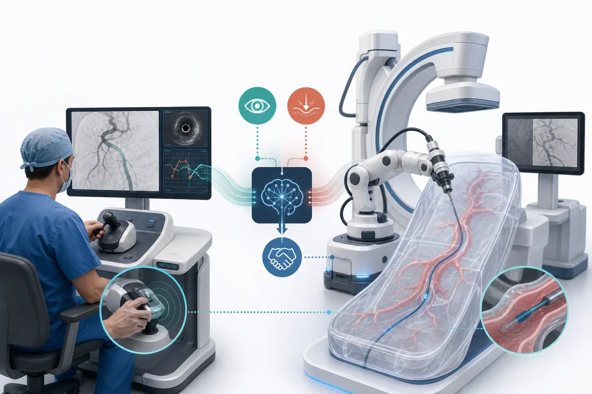 Interventional surgical robotics using vision, force feedback, shared control, and robotic experiments for safe vascular navigation